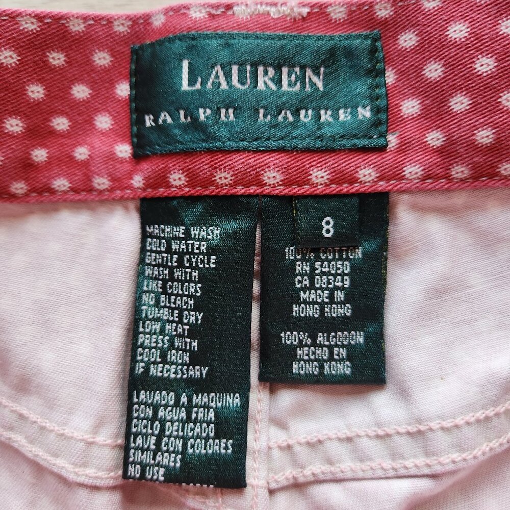 Vintage Lauren Ralph Lauren Polka Dot Red White Denim Crop Pants Pocket Cotton - Picture 7 of 7